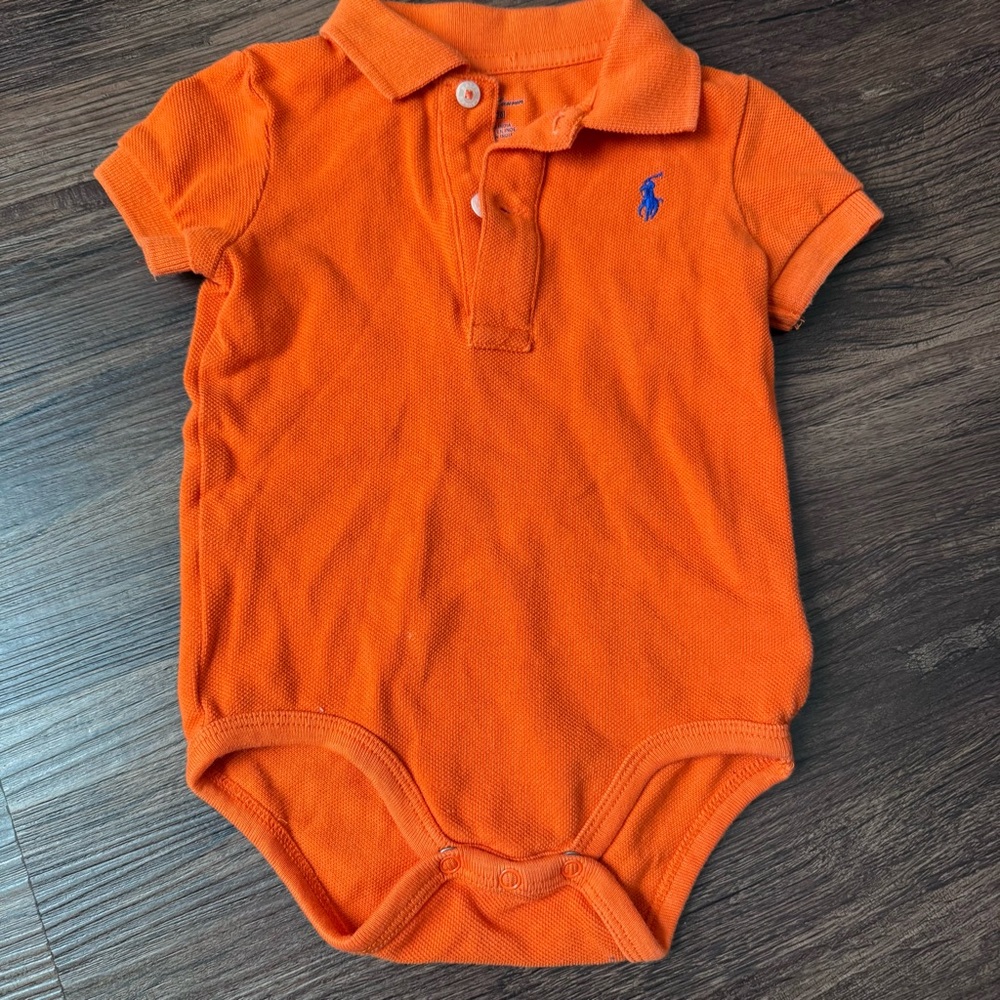 Ralph Lauren Vibrant Orange Baby Polo Shirt Onesie